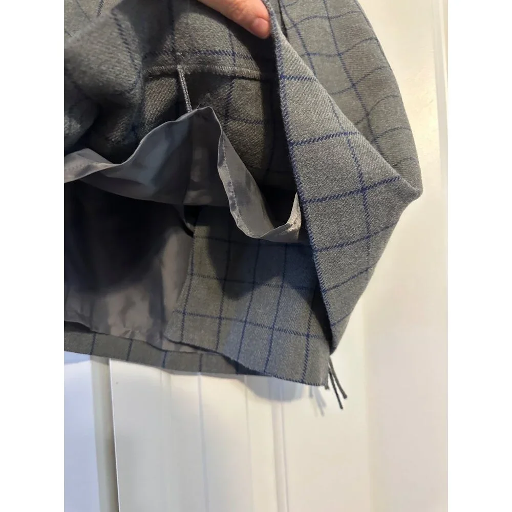 Uniqlo Ines‎ De La Fressange Skirt Plaid Grey Fringe Windowpane Size 2 NWT